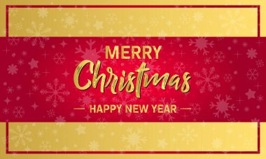 Kırmızı Xmas arka planında, kar taneleri, ışık ve yıldızlı kış manzaralı altın Noel ve Yeni Yıl Baskısı. Mutlu noel kartları. Epa 10