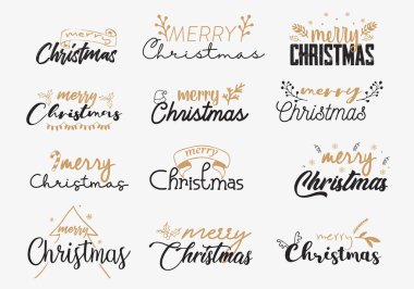 Mutlu Noeller. Dekorasyonlu ve selamlı ikonlar koleksiyonu. Vektör.