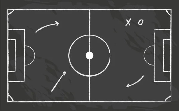 Футбольна гра тактична схема з футболістами і стратегічними стрілками на крейдяній чорній дошці eps 10 — стоковий вектор