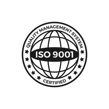 ISO 9001 sertifikalı etiket, vektör illüstrasyonu. Beyaz arka planda Iso 9001 standart ikon vektörü. EPS 10