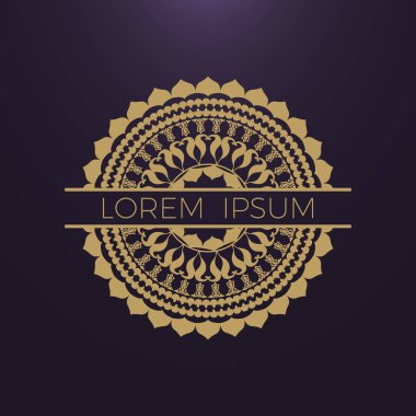 Geometrik altın logo şablonu. Koyu arkaplanda vektör altın arap süsleme sembolü. Vektör çiçek mandala. Klasik dekoratif öğeler.