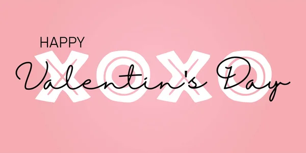 Feliz día de San Valentín. Diseño moderno con caligrafía y texto XoXo sobre fondo rosa. Ilustración vectorial para tarjetas de felicitación, pancartas, carteles o diseños de volantes — Vector de stock