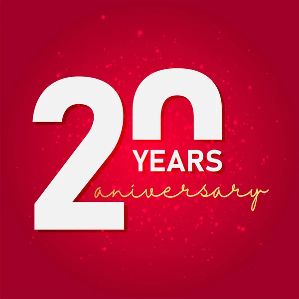 20 Yıl Yıldönümü kutlama logosu, kırmızı arka planda izole edilmiş düz tasarım, afiş için vektör unsurları, davetiye kartı ve doğum günü partisi.