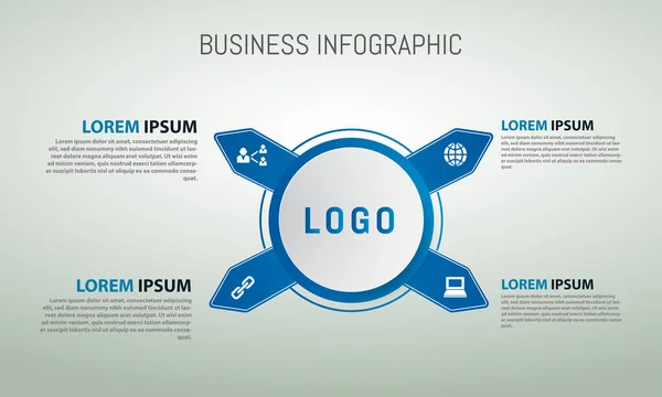 Modelo de infográfico mínimo de negócios, layout de infográfico de linha do tempo de 4 etapas, elemento de design vetorial com ícones — Vetor de Stock