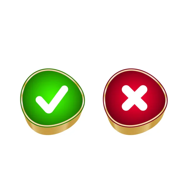 緑のチェックマークと赤のクロス記号はい ボタンはありません ピクセル完璧です — ストックベクタ