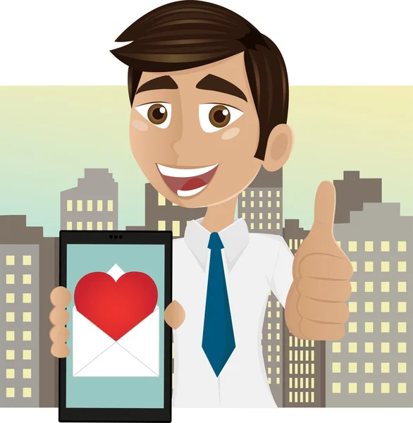 Aşk mesajı ile cep telefonu tutan adam