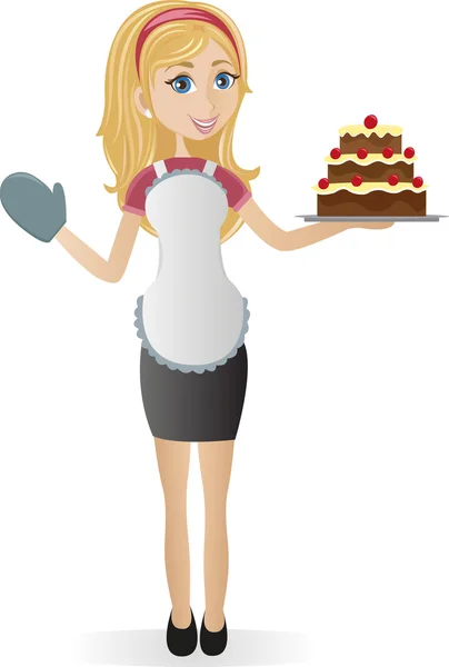 Cooking girl holding cake — Stock Vector