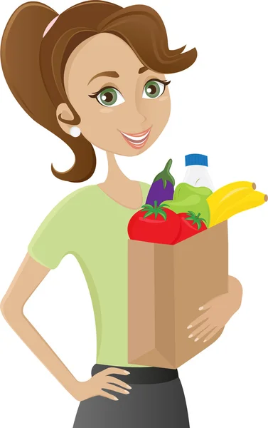 bakkal çantası tutan kadın