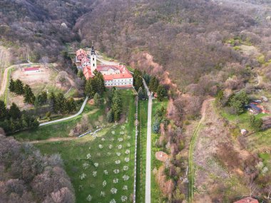 Fruska Gora National Park, Grgeteg Monastery. Aerial view, Springtime, Serbia