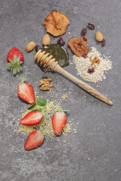 Petit déjeuner. Ingrédients pour un petit déjeuner sain — Photo