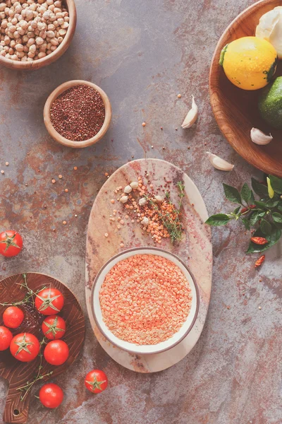 Ingredientes de sopa de lentilha — Fotografia de Stock