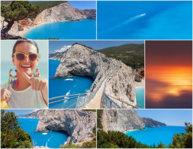 Amazing Porto Katsiki beach, Lefkada island collage clipart