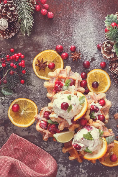 Cranberry waffles with oranges — Stock Photo, Image