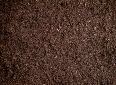 Organik toprak dokusu arka planının üst görüntüsü, bahçecilik için koyu kahverengi saksı karışımı
