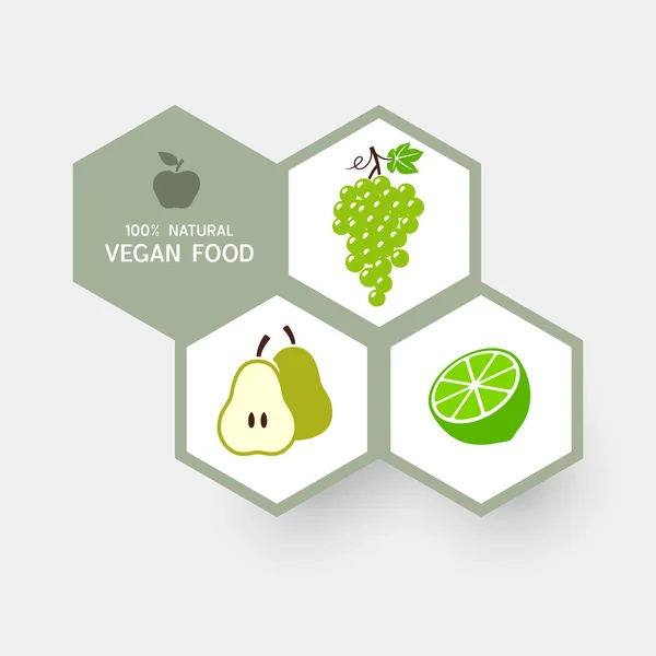 Concepto vegano con iconos de frutas — Vector de stock