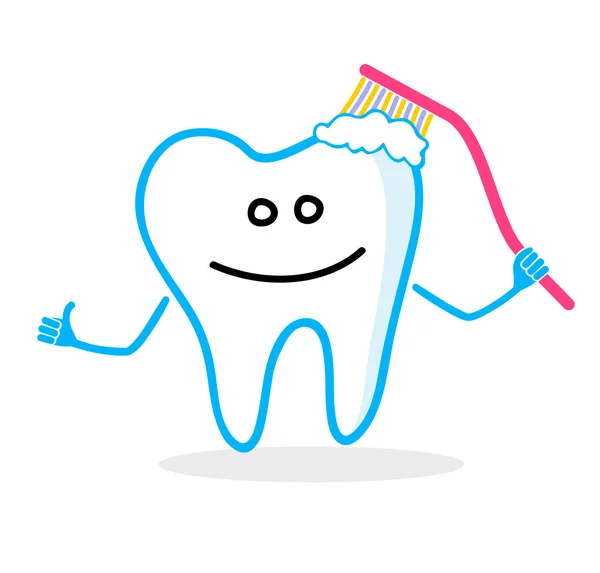 Diente sonriente con cepillo de dientes. Ilustración de higiene dental — Archivo Imágenes Vectoriales