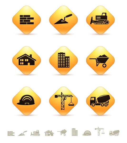 Icônes de construction et de l'immobilier sur les boutons losanges jaunes — Image vectorielle