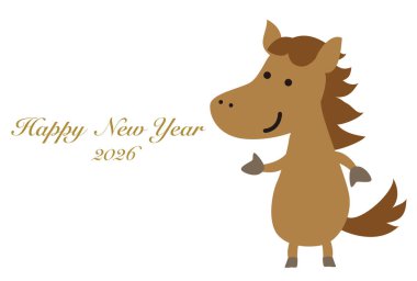 New Year's card with cute horse characters