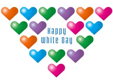 Renkli kalp şekilli beyaz gün kartpostalı