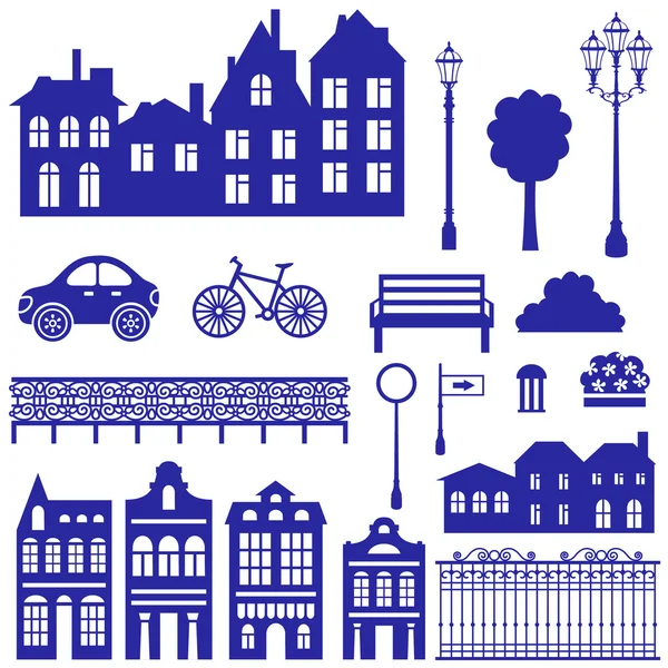 Town silhouettes set — Stock Vector