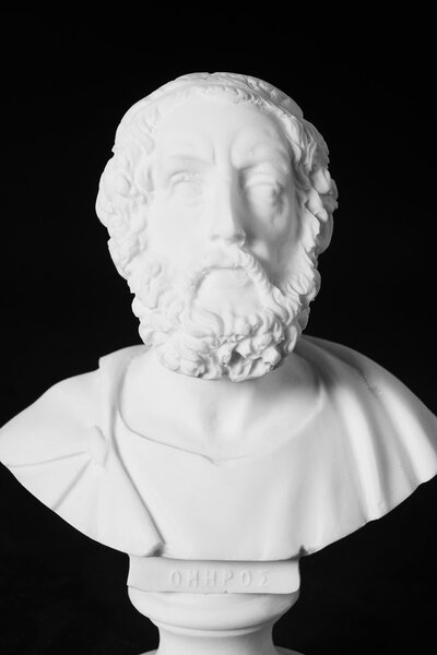 White marble bust of the greek poet Homer isolated on black