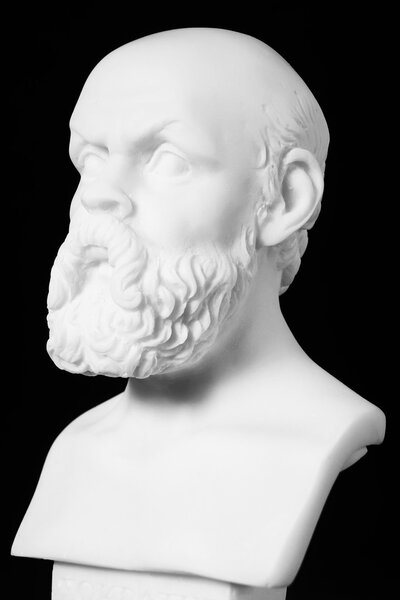 White marble bust of the greek philosopher Socrates, isolated on