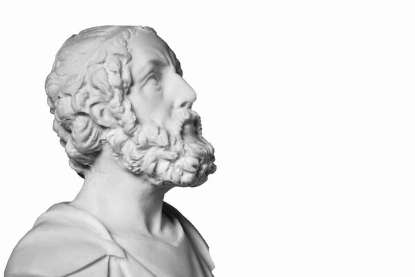 White marble bust of the greek poet Homer isolated on white