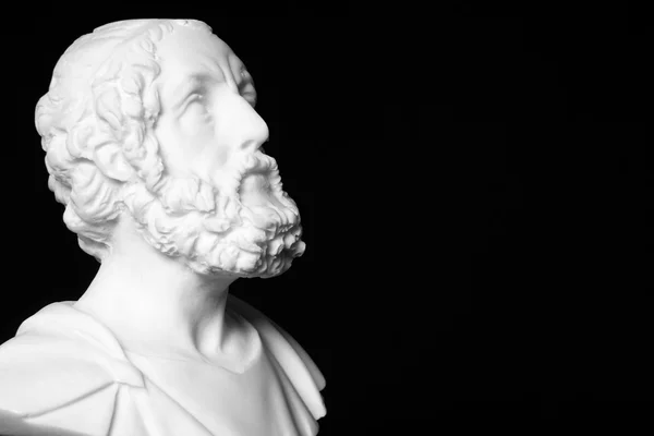 Weiße Marmorbüste des griechischen Dichters Homer isoliert auf schwarz — Stockfoto