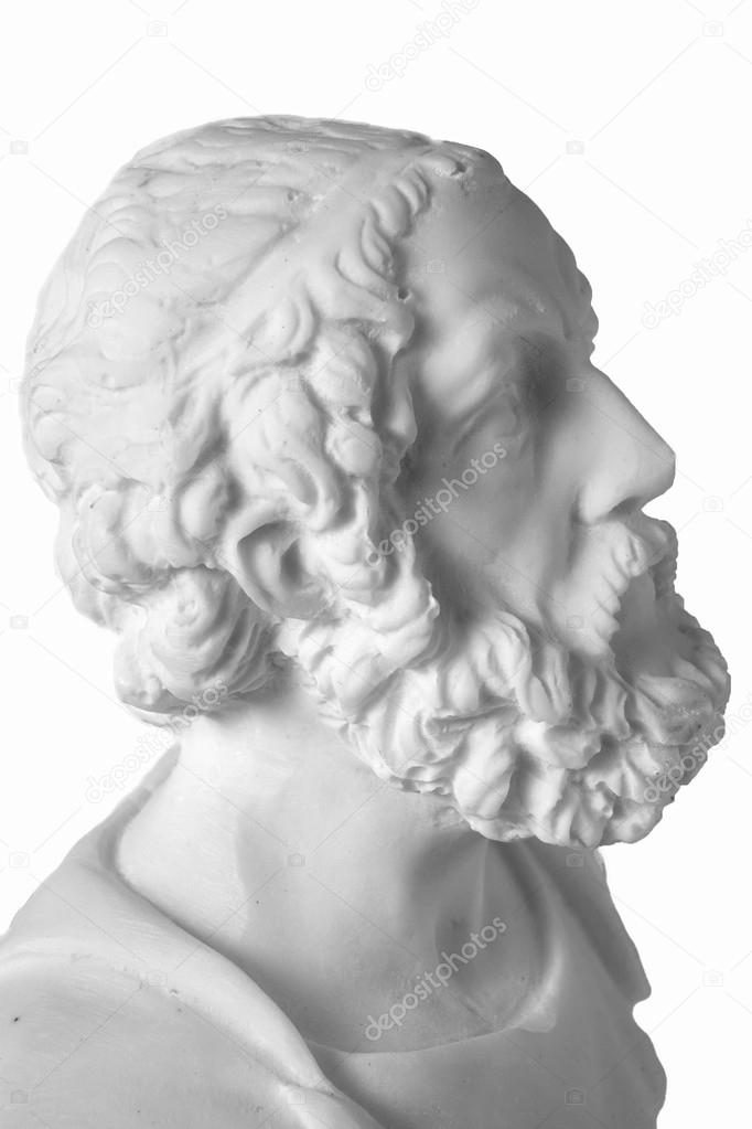 White marble bust of the greek poet Homer isolated on white