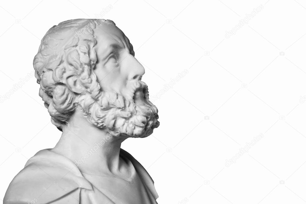 White marble bust of the greek poet Homer isolated on white