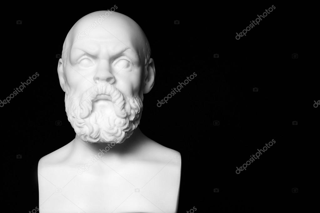 White marble bust of the greek philosopher Socrates, isolated on