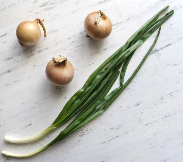 Onions on marble background. — Stock Photo, Image