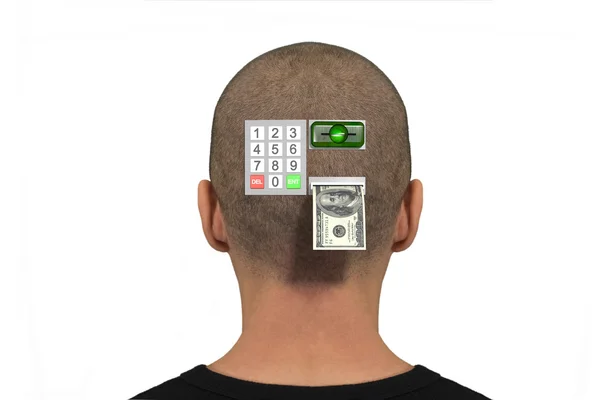 Голова с банкоматом — стоковое фото