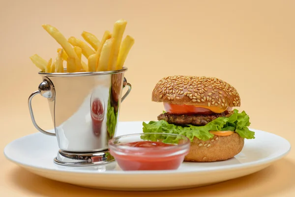 Hamburger con patatine — Foto Stock