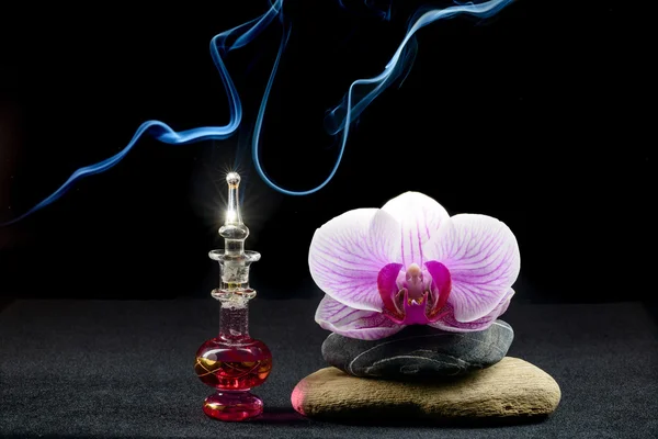 Orchid and perfume bottle — Stock Photo, Image