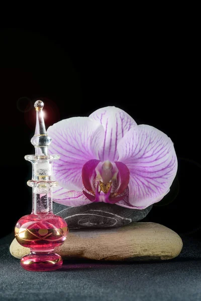 Orchid och parfym flaska — Stockfoto