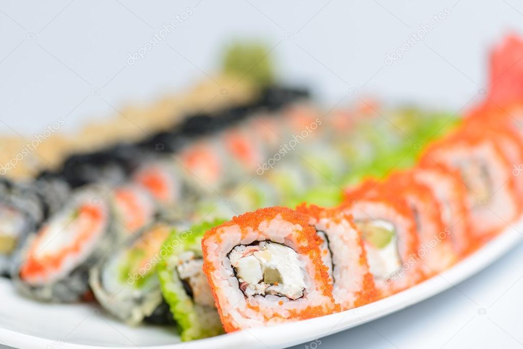 Japanese dish of sushi rolls