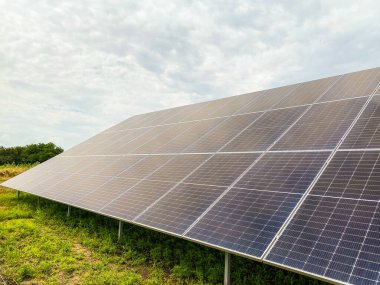 Solar panels installation: Solar panel on blue sky background, Alternative energy concept, Clean energy, Green energy