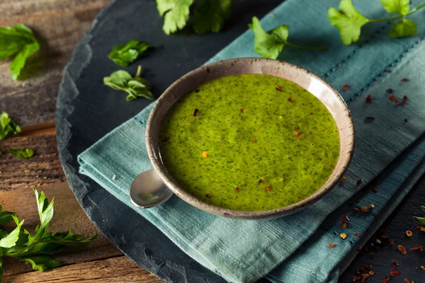 Salsa Chimichurri verde biologica cruda — Foto Stock