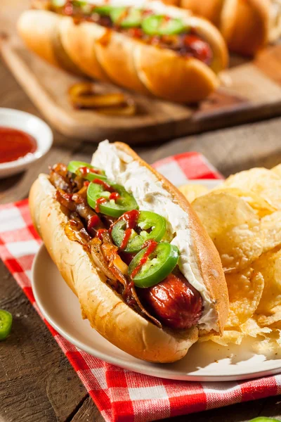 Zelfgemaakte Seattle stijl hotdog — Stockfoto