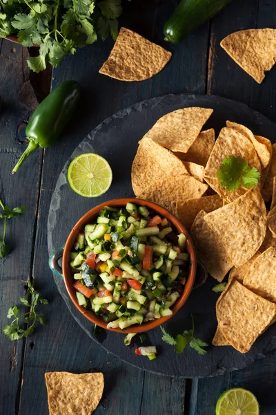 Raw Homemade Cucumber Pico De Gallo Salsa — Stock Photo, Image