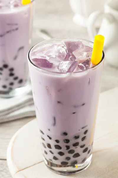 Domowe Taro mleka Bubble Tea z tapioki — Zdjęcie stockowe