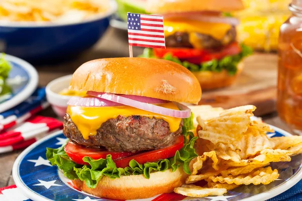 Picnic casero de la hamburguesa del día de conmemoración — Foto de Stock