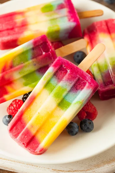 Healthy Homemade Rainbow Popsicles — Stock Photo, Image