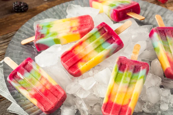 Healthy Homemade Rainbow Popsicles — Stock Photo, Image