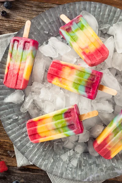 Healthy Homemade Rainbow Popsicles — Stock Photo, Image