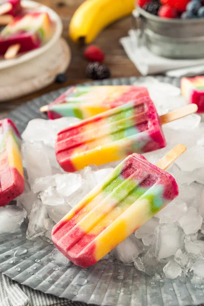 Healthy Homemade Rainbow Popsicles — Stock Photo, Image