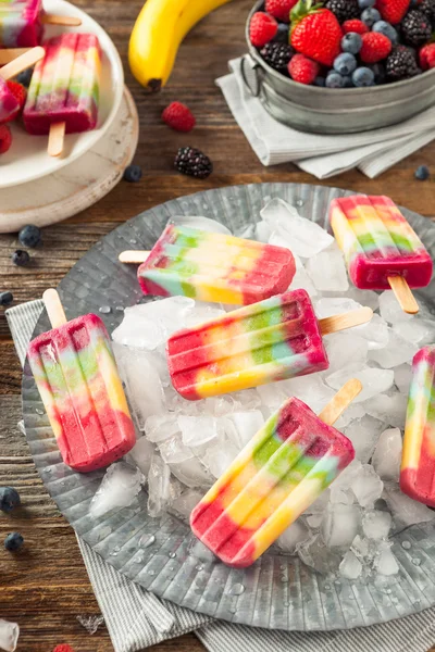 Healthy Homemade Rainbow Popsicles — Stock Photo, Image