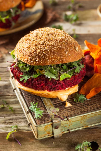 Hambúrguer de beterraba Vegan vermelho cozido no forno saudável — Fotografia de Stock