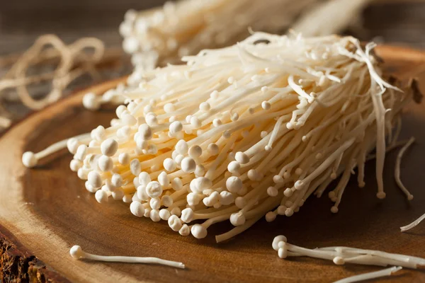 Funghi Enoki biologici crudi — Foto Stock